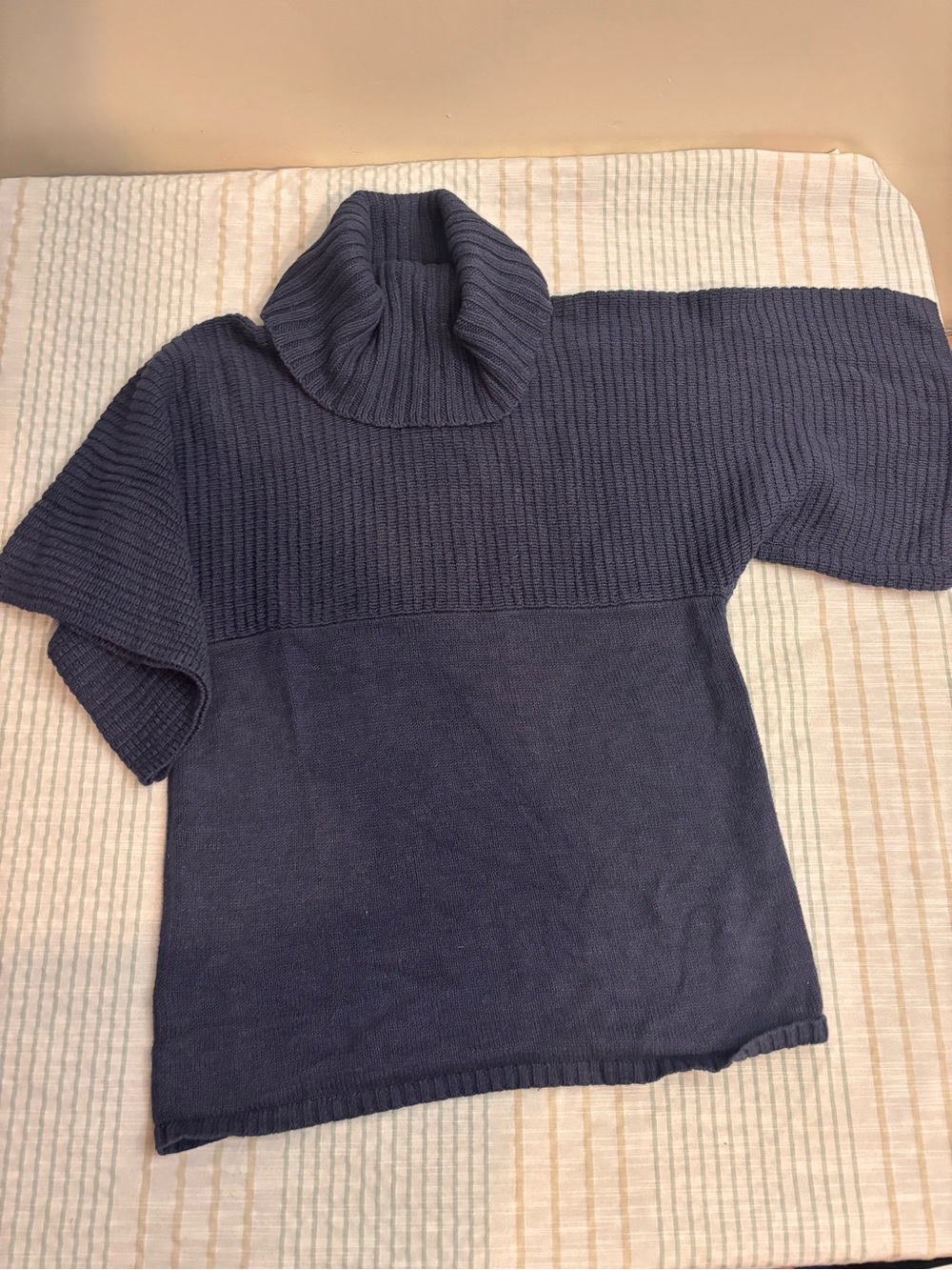 BCBG Navy Ribbed Short-Sleeve Turtleneck Sweater